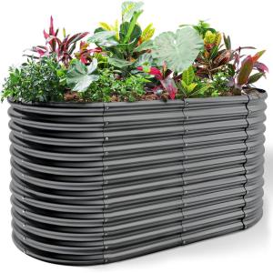imageLand Guard 443ft Galvanized Raised Garden Bed Kit Round Galvanized Planter Raised Garden Boxes Outdoor Large Metal Raised Garden Beds for Vegetables SilverModern Gray