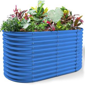 imageLand Guard 443ft Galvanized Raised Garden Bed Kit Round Galvanized Planter Raised Garden Boxes Outdoor Large Metal Raised Garden Beds for Vegetables SilverRoyal Blue