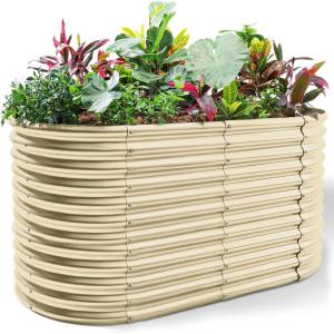 imageLand Guard 443ft Galvanized Raised Garden Bed Kit Round Galvanized Planter Raised Garden Boxes Outdoor Large Metal Raised Garden Beds for Vegetables SilverCream Yellow