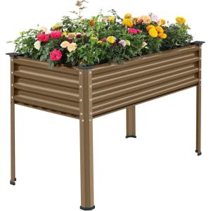 imageLand Guard Galvanized Raised Garden Bed with Legs Galvanized Planter Raised Garden Boxes Outdoor Oval Large Metal Raised Garden Beds for VegetablesGreenBeige