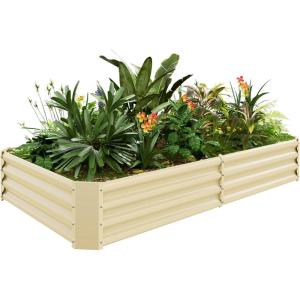 imageLand Guard 1241ft Galvanized Raised Garden Bed Kit for Vegetables Galvanized Super Large Metal Planter Raised Garden Boxes Outdoor359 Gallon CapacityCream Yellow