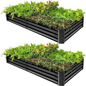 imageLand Guard 1241ft Galvanized Raised Garden Bed Kit for Vegetables Galvanized Super Large Metal Planter Raised Garden Boxes Outdoor359 Gallon CapacityGray