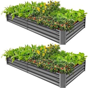 imageLand Guard 1241ft Galvanized Raised Garden Bed Kit for Vegetables Galvanized Super Large Metal Planter Raised Garden Boxes Outdoor359 Gallon CapacityMidgrey