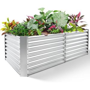 imageLand Guard 632 ft Galvanized Metal Raised Garden Bed 2FT Deep Root Elevated Planter Box Steel Large Vegetable Flower Bed KitGreen1silver
