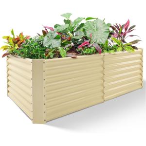 imageLand Guard 632 ft Galvanized Metal Raised Garden Bed 2FT Deep Root Elevated Planter Box Steel Large Vegetable Flower Bed KitGreenCream Yellow