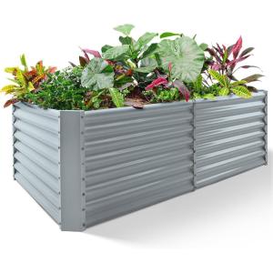 imageLand Guard 632 ft Galvanized Metal Raised Garden Bed 2FT Deep Root Elevated Planter Box Steel Large Vegetable Flower Bed KitGreenModern Gray