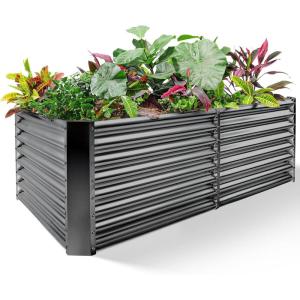 imageLand Guard 632 ft Galvanized Metal Raised Garden Bed 2FT Deep Root Elevated Planter Box Steel Large Vegetable Flower Bed KitSilver3grey