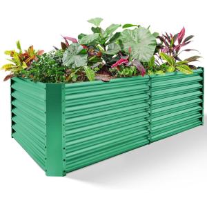 imageLand Guard 632 ft Galvanized Metal Raised Garden Bed 2FT Deep Root Elevated Planter Box Steel Large Vegetable Flower Bed KitSilverGreen