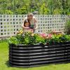 imageLand Guard 24 Tall 42ft Galvanized Raised Garden Bed Kit Galvanized Planter Garden Boxes Outdoor Oval Large Metal Raised Garden Bed for Vegetables Lime Green 422ftDark Grey