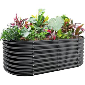 imageLand Guard 24 Tall 42ft Galvanized Raised Garden Bed Kit Galvanized Planter Garden Boxes Outdoor Oval Large Metal Raised Garden Bed for Vegetables Lime Green 422ftDark Grey