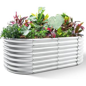 imageLand Guard 24 Tall 42ft Galvanized Raised Garden Bed Kit Galvanized Planter Garden Boxes Outdoor Oval Large Metal Raised Garden Bed for Vegetables Lime Green 422ftClassic Silver