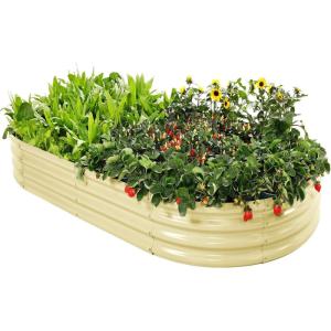 imageLand Guard 24 Tall 42ft Galvanized Raised Garden Bed Kit Galvanized Planter Garden Boxes Outdoor Oval Large Metal Raised Garden Bed for Vegetables Lime Green 422ftCream Yellow