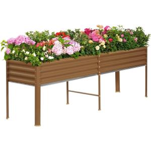 imageLand Guard Galvanized Raised Garden Bed with Legs 962432in Raised Garden Beds Outdoor with Drainage Holes Planter Boxes Outdoor for Backyard Patio Balcony 800lb Capacity BrownBrown