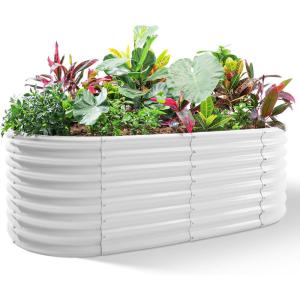 imageLand Guard 24 Tall 42ft Galvanized Raised Garden Bed Kit Galvanized Planter Garden Boxes Outdoor Oval Large Metal Raised Garden Bed for VegetablesPearl White 422ftPearl White
