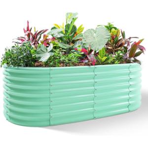 imageLand Guard 24 Tall 42ft Galvanized Raised Garden Bed Kit Galvanized Planter Garden Boxes Outdoor Oval Large Metal Raised Garden Bed for VegetablesPearl White 422ftLime Green