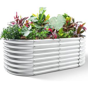 imageLand Guard 24 Tall Galvanized Raised Garden Bed Kit Galvanized Planter Garden Boxes Outdoor Oval Large Metal Raised Garden Bed for Vegetables Classic Silver 422ftClassic Silver