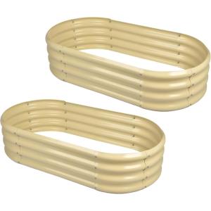 imageLand Guard 2Pcs Galvanized Raised Garden Bed Kit 1041ft Galvanized Planter Raised Garden Boxes Outdoor Oval Large Metal Raised Garden Beds for VegetablesCream Yellow