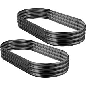 imageLand Guard 2Pcs Galvanized Raised Garden Bed Kit 1041ft Galvanized Planter Raised Garden Boxes Outdoor Oval Large Metal Raised Garden Beds for VegetablesDark Grey