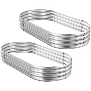 imageLand Guard 2Pcs Galvanized Raised Garden Bed Kit 1041ft Galvanized Planter Raised Garden Boxes Outdoor Oval Large Metal Raised Garden Beds for VegetablesColor Asilver