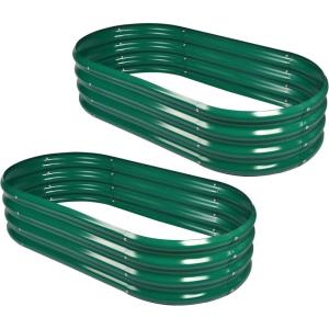 imageLand Guard 2Pcs Galvanized Raised Garden Bed Kit 1041ft Galvanized Planter Raised Garden Boxes Outdoor Oval Large Metal Raised Garden Beds for VegetablesForest Green