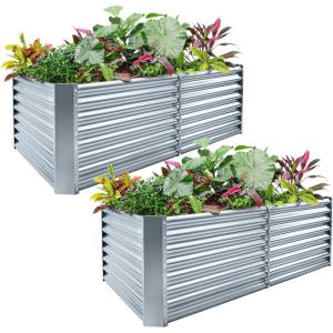 image:imageLand Guard 2 Pack 632 ft Galvanized Metal Raised Garden Bed 2FT Deep Root Elevated Planter Box Steel Large Vegetable Flower Bed Kit Modern Grey
