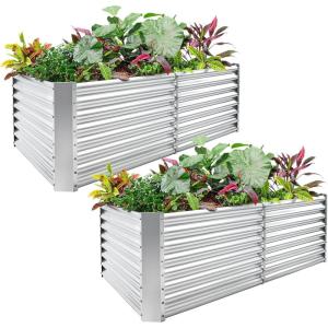 image:imageLand Guard 2 Pack 842ft Galvanized Raised Garden Bed Kit Galvanized Planter Raised Garden Boxes Outdoor Large Metal Raised Garden Beds for Vegetables Silver
