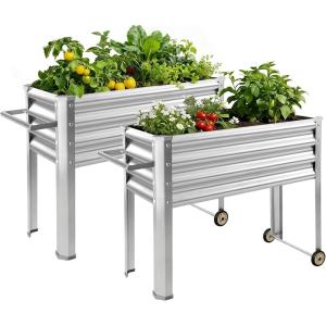 image:imageLand Guard 2 Pack Galvanized Raised Garden Bed with Legs amp Wheels 361232in Metal Elevated Raised Planter Box for Backyard Patio Balcony 300lb Capacity Dark GreySilver