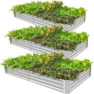 image:imageLand Guard 3 Pack 841ft Galvanized Metal Raised Garden Bed Metal Planter Kit Box Outdoor for DeepRooted Vegetables Flowers Green and Herbs Modern GreySilver