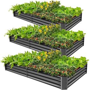 image:imageLand Guard 3 Pack 841ft Galvanized Metal Raised Garden Bed Metal Planter Kit Box Outdoor for DeepRooted Vegetables Flowers Green and Herbs Modern GreyModern Grey