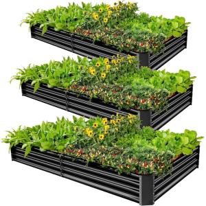 image:imageLand Guard 3 Pack 841ft Galvanized Metal Raised Garden Bed Metal Planter Kit Box Outdoor for DeepRooted Vegetables Flowers Green and Herbs Modern GreyGray
