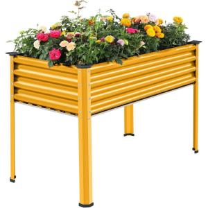 image:imageLand Guard Galvanized Raised Garden Bed with Legs 962432in Raised Garden Beds Outdoor with Drainage Holes Planter Boxes Outdoor for Backyard Patio Balcony 1200lb Capacity SilverYellow
